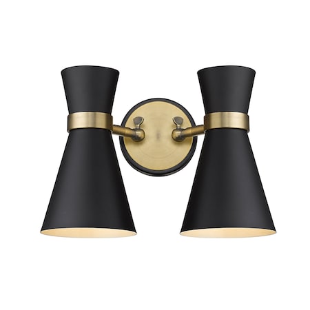Z-Lite Soriano 2 Light Wall Sconce, Matte Black & Heritage Brass 728-2S-MB-HBR